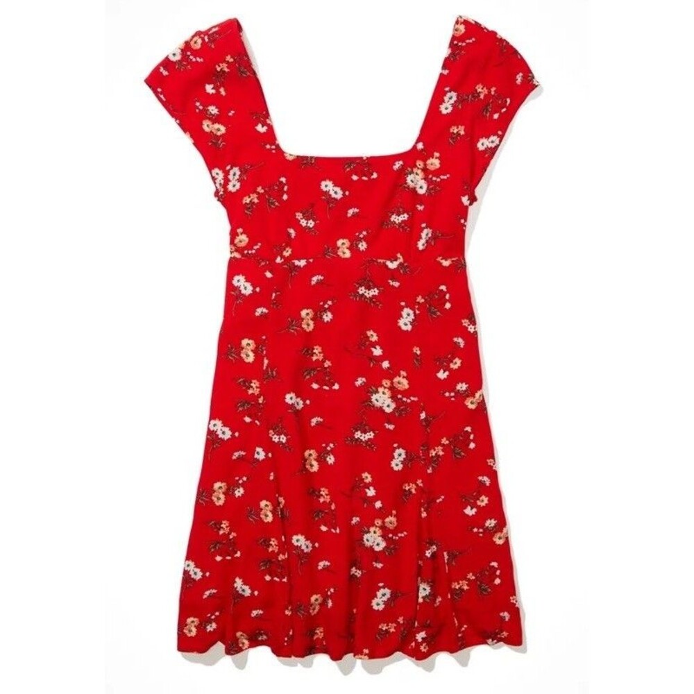 American Eagle Womens Floral Cap Sleeve Mini Dress Size XS Red